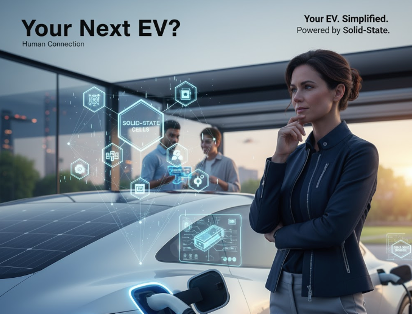 A woman is thinking if the EV batteries is using solid-state batteries.